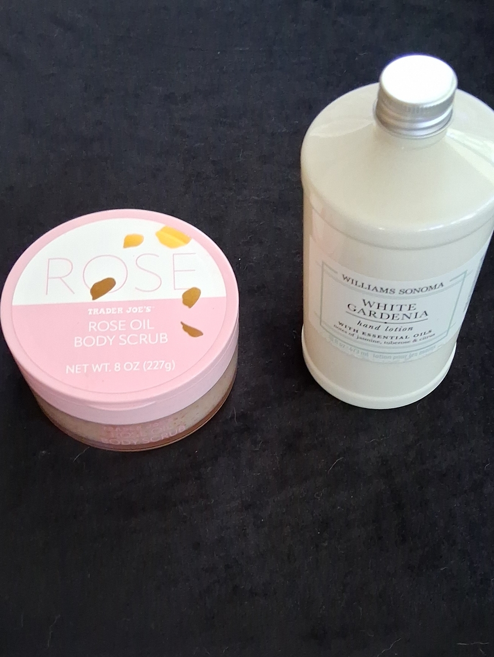 Williams Sonoma White Gardenia Hand Lotion and Pink Rose Body Scrub Duo